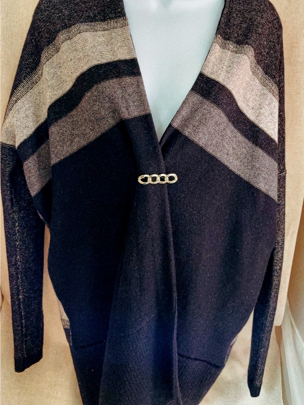 🩶 Vince Charcoal & Heather Gray Stripe Wool Cashmere Open Cardigan | XS